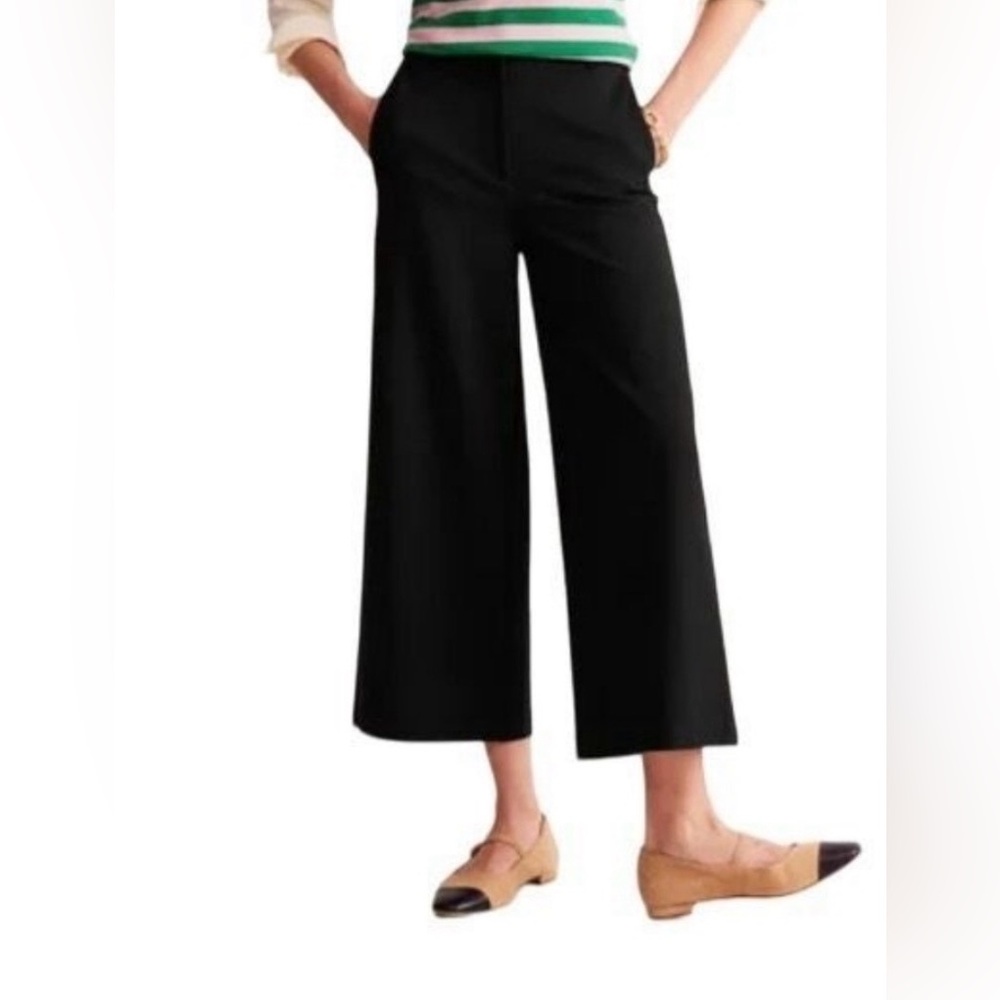 NWT Boden Black Cotton Wide Leg Cropped Pants